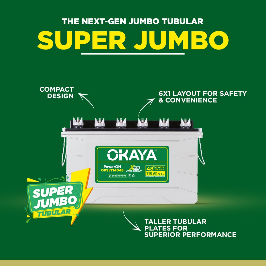 OKAYA PowerON - OPSJT 14048 110 Ah Super Jumbo Tubular Battery