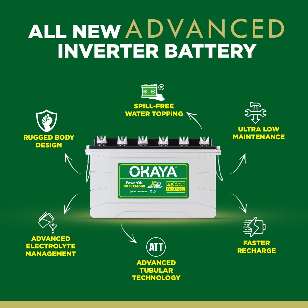 OKAYA PowerON - OPSJT 14048 110 Ah Super Jumbo Tubular Battery