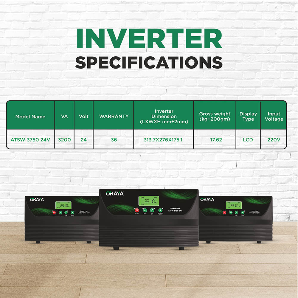 OKAYA Power Max - ATSW 3750 24V TRUE SINEWAVE HIGH CAPACITY INVERTER