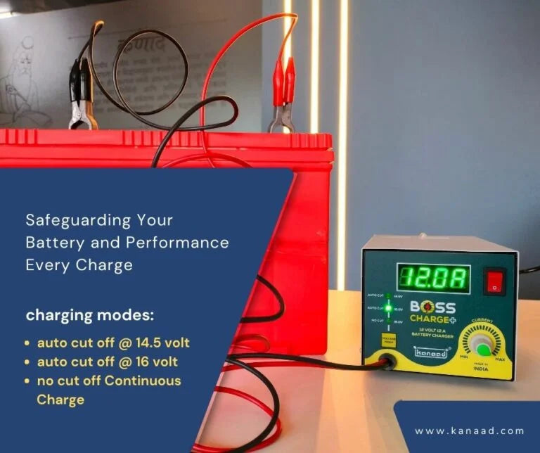 KANAAD® Boss Charge Plus- 12Volt Fully Automatic 2A to 12A Battery Charger for Car and Inverter Battery