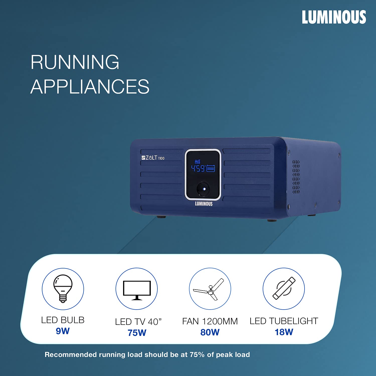 LUMINOUS ZOLT 1100- 900VA/12V SINEWAVE SMART INVERTER