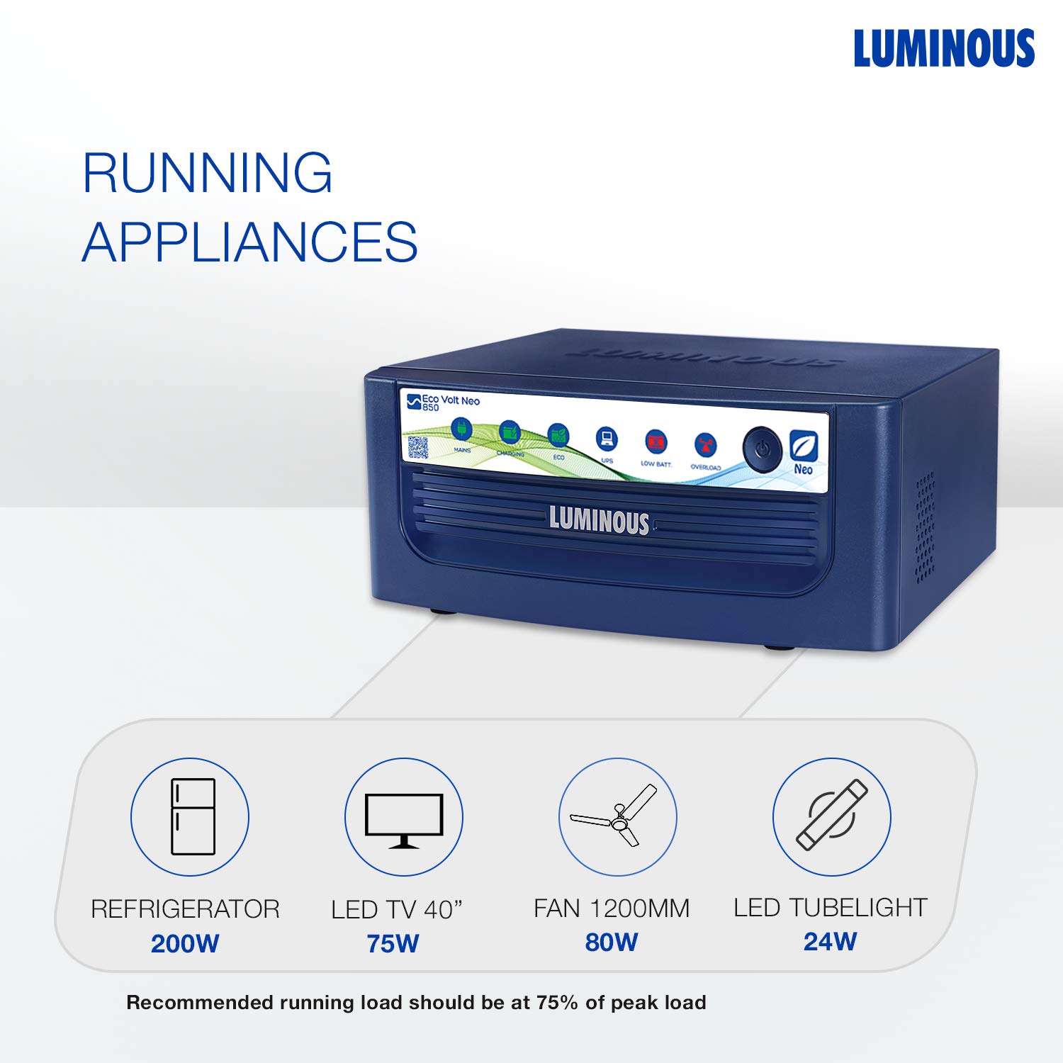 LUMINOUS ECO VOLT NEO 1250 - 1100VA/12V SINEWAVE INVERTER