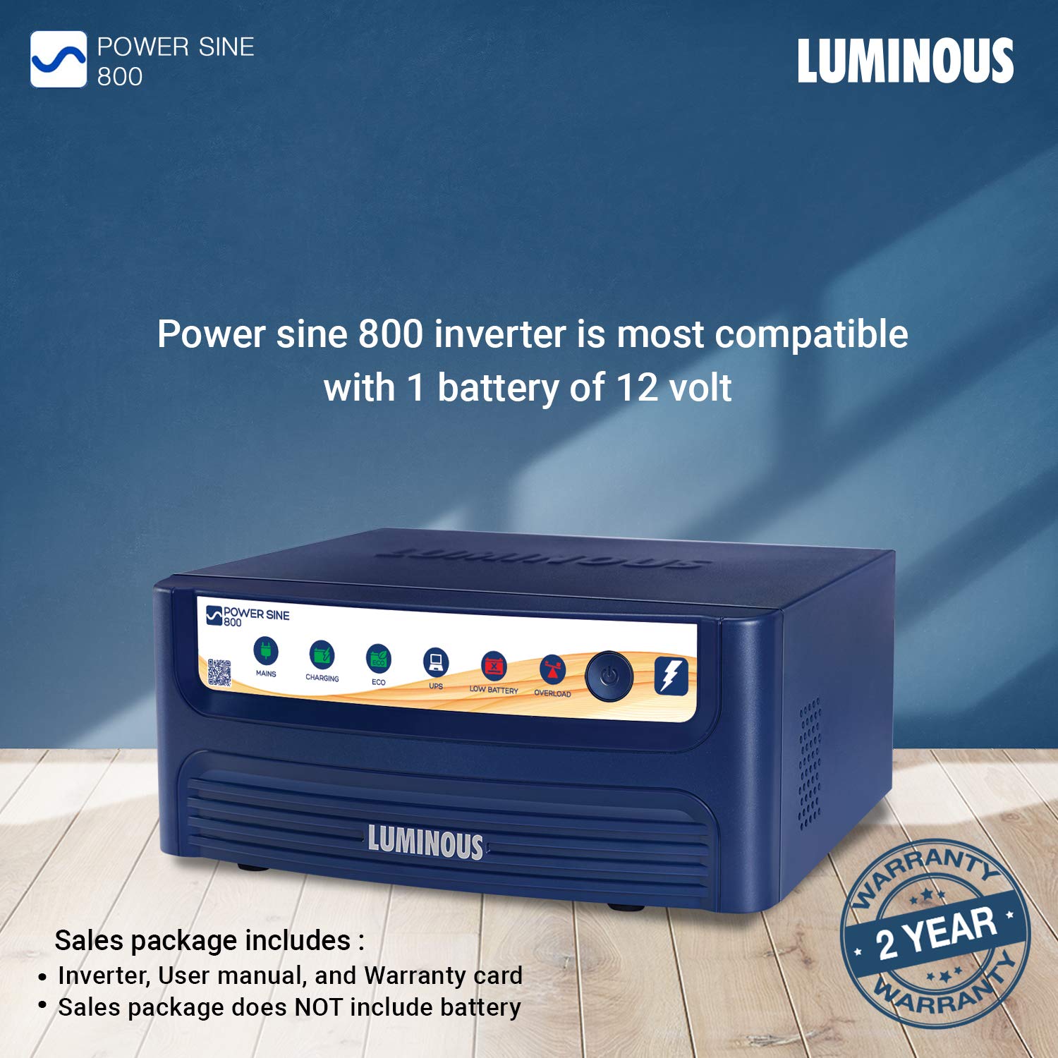 LUMINOUS POWERSINE 800 - 700VA/12V SINEWAVE INVERTER