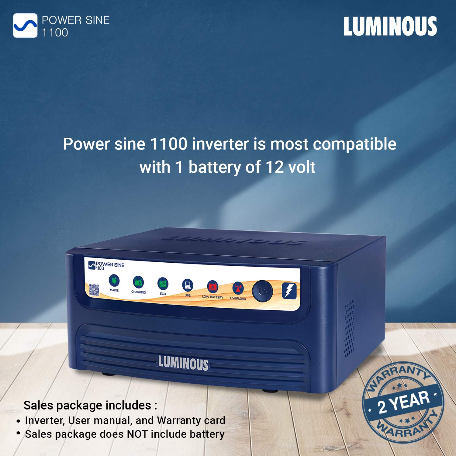 LUMINOUS POWERSINE 1100 - 900VA/12V SINEWAVE INVERTER