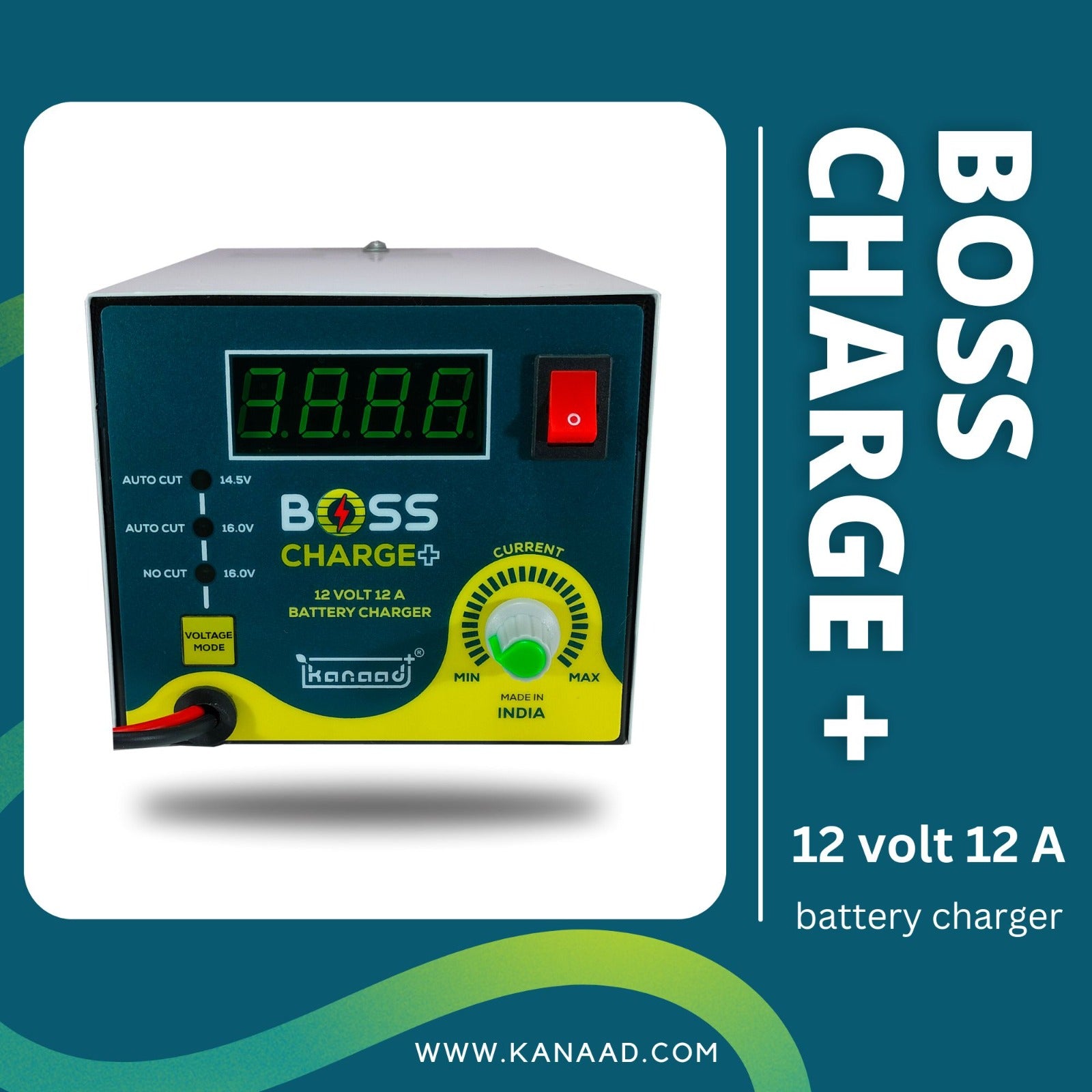 KANAAD® Boss Charge Plus- 12Volt Fully Automatic 2A to 12A Battery Charger for Car and Inverter Battery