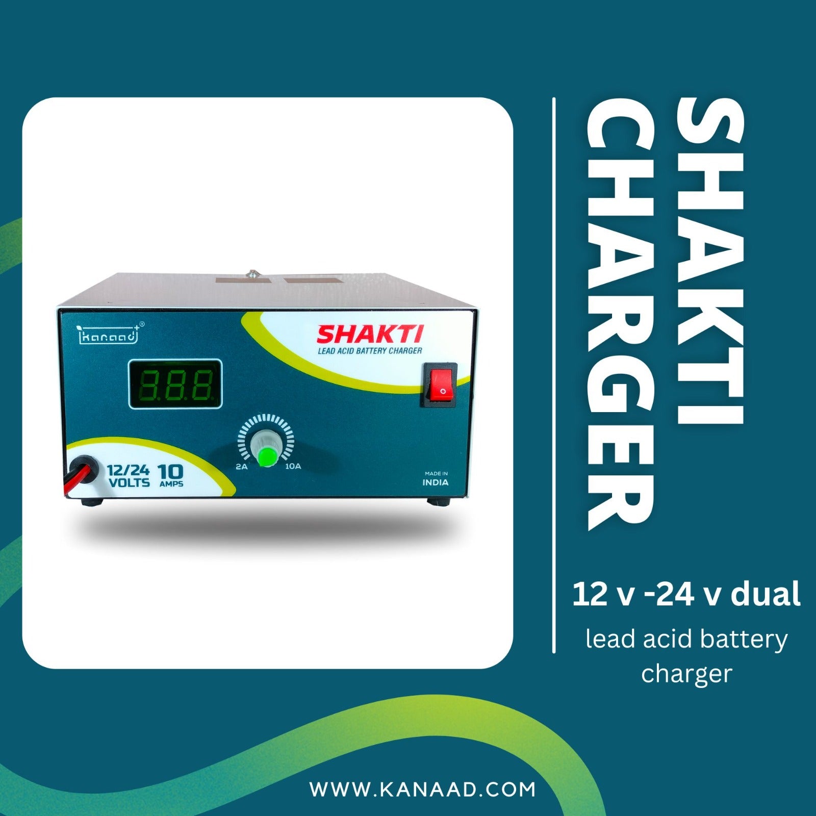 KANAAD® Shakti Charger - 12/24 Volts 10A Battery Charger for Lead Acid Car and Inverter Battery