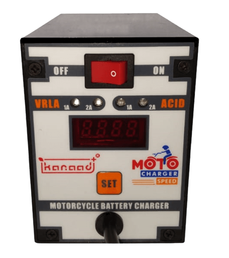 Kanaad® Moto Speed - Fully Automatic 1A and 2A Motorcycle VRLA Battery Charger for 2.5Ah to 14Ah with Digital Display
